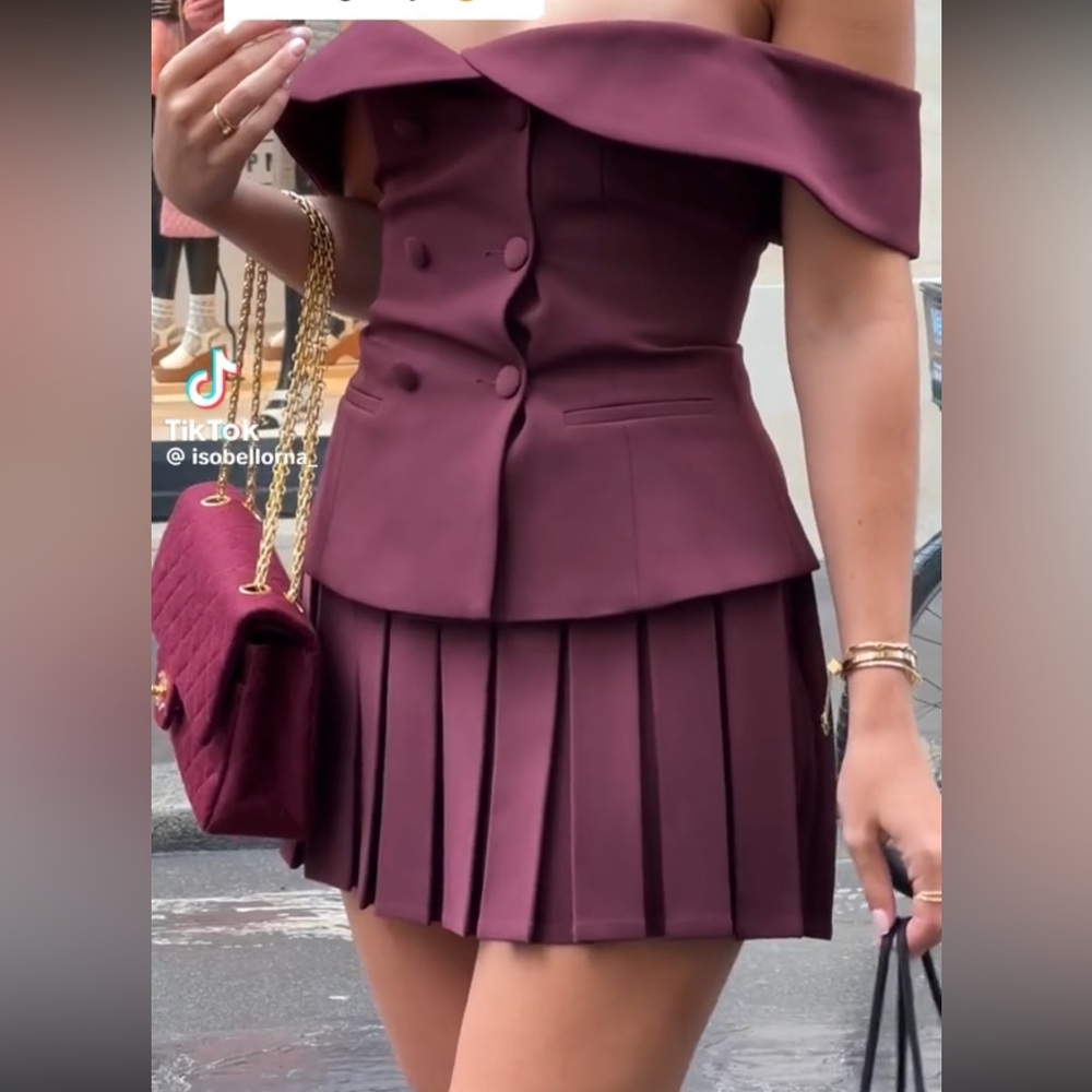 Meshki Pleated Mini Skirt in Plum